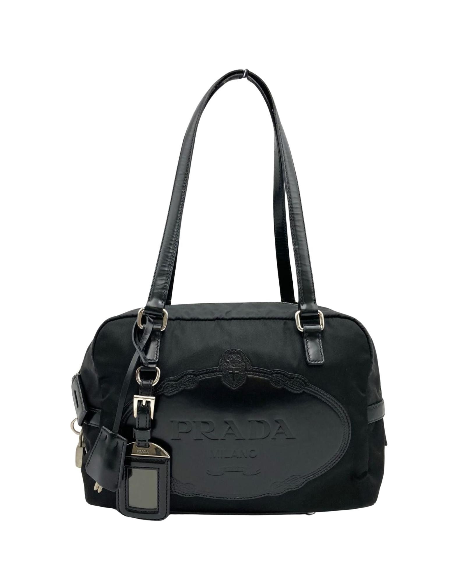 image of Prada Modern Black Synthetic Bag With Name Tag And Padlock, Women's