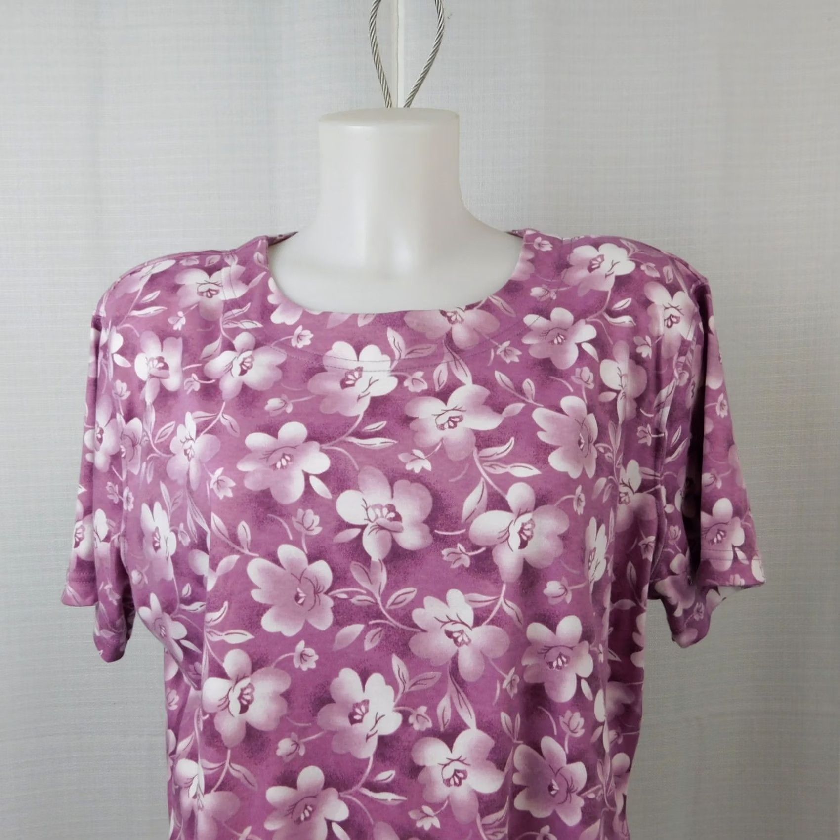 Vintage Jaclyn Smith Floral T-Shirt Orchid Pink Large Women's Short Sleeve Casual Cotton Size L / US 10 / IT 46 - 2 Thumbnail
