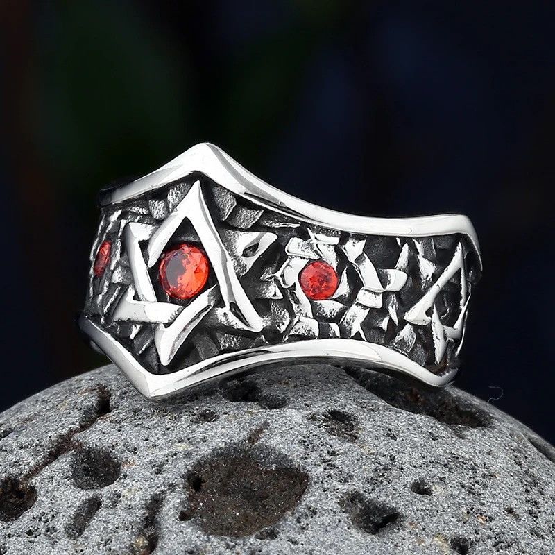 Jewelry × Vintage Stainless Steel Unique Star Ring With Red Stone Wear Anels Size ONE SIZE - 4 Thumbnail