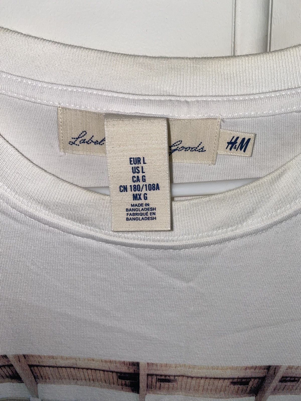 H&M H&M White Printed T-Shirt Size US L / EU 52-54 / 3 - 4 Thumbnail