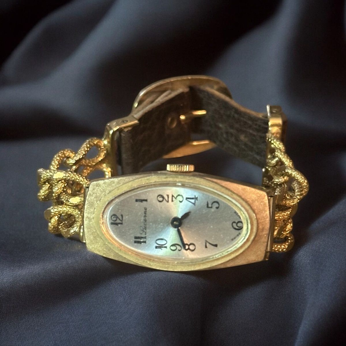 Vintage Lucerne Gold Tone Chain And Leather Band Watch, Women's