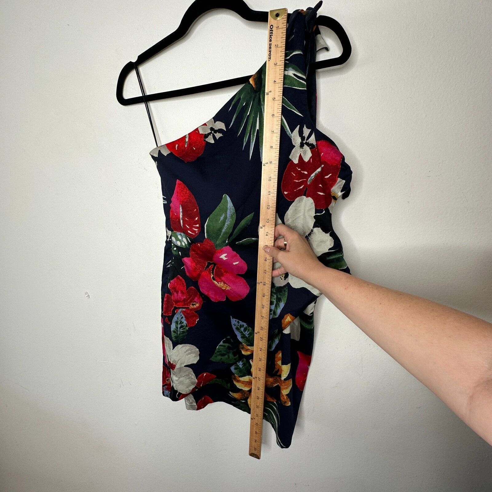 Zara Zara Navy Floral Side Tie One Shoulder Mini Dress Side Zip M Size M / US 6-8 / IT 42-44 - 10 Thumbnail