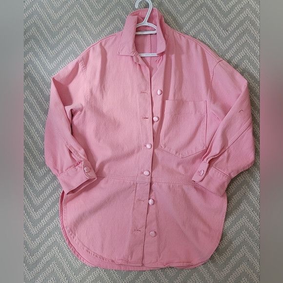 Zara Zara Pink Denim Oversized T-Shirt Jacket Size XS / US 0-2 / IT 36-38 - 2 Thumbnail