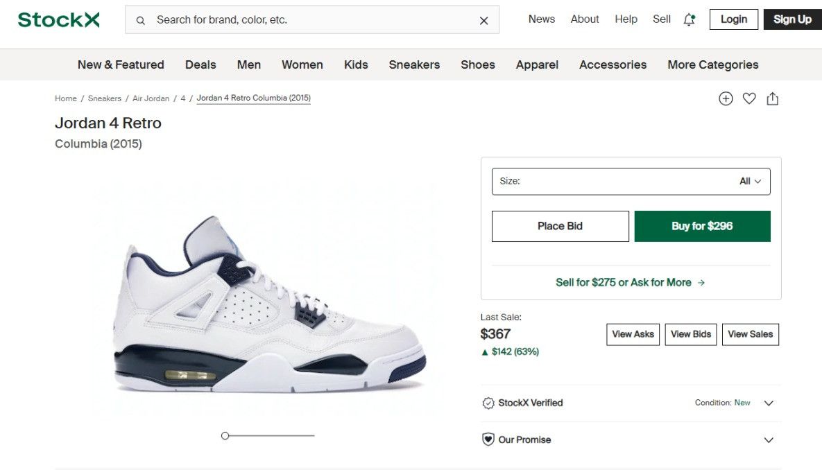 Air Jordan 4 Colombia Legend Blue Size 11.5