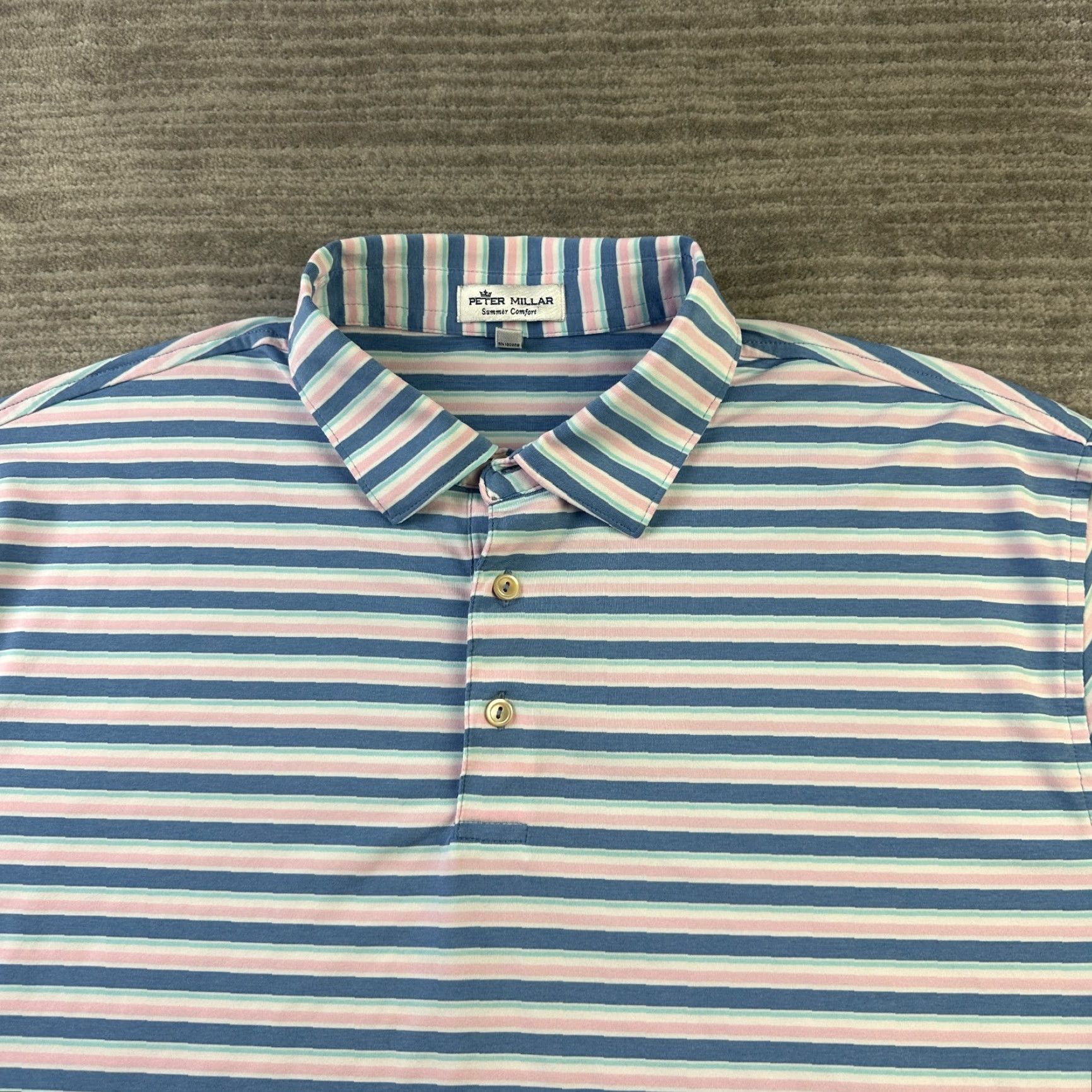 Peter Millar Peter Millar Polo Shirt Mens XL Blue Striped Short Sleeve Collared Button Polo Summer Comfort Golf Casual Size US XL / EU 56 / 4 - 3 Thumbnail