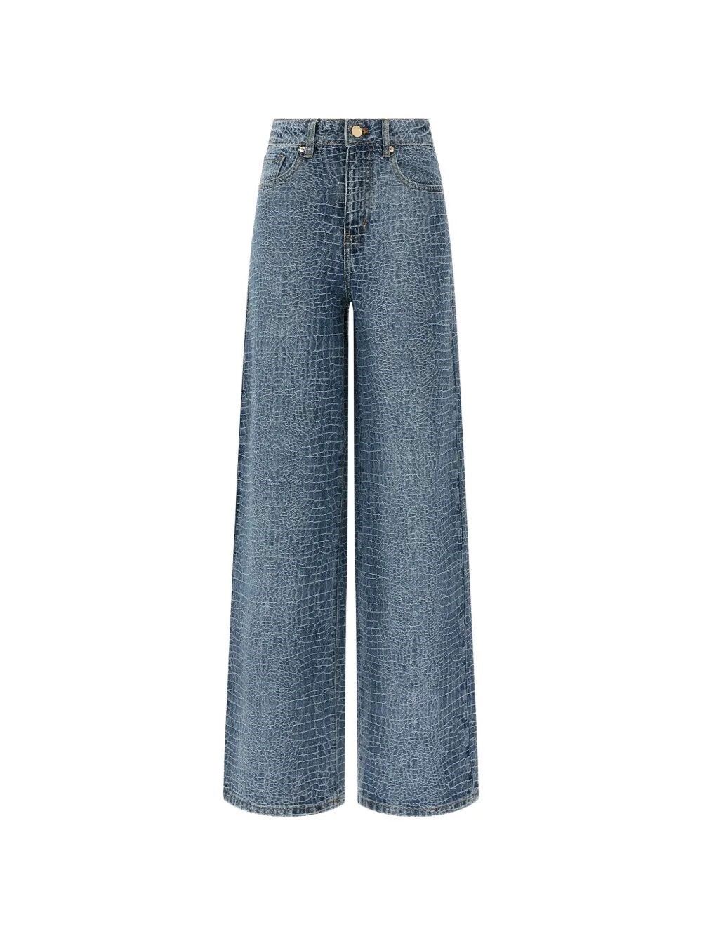 Self-Portrait Croc Effect Wide Leg Jeans Size 26" / US 2 / IT 38 - 1 Thumbnail