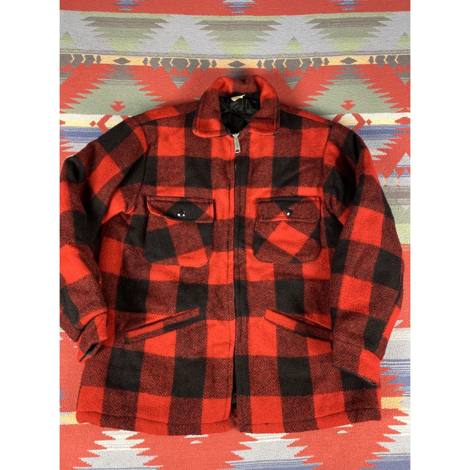 Vintage VINTAGE Mackinaw Wool Hunting Field Jacket M Black Plaid Talon Zipper Unbranded Men Jacket Size US M / EU 48-50 / 2 - 2 Thumbnail