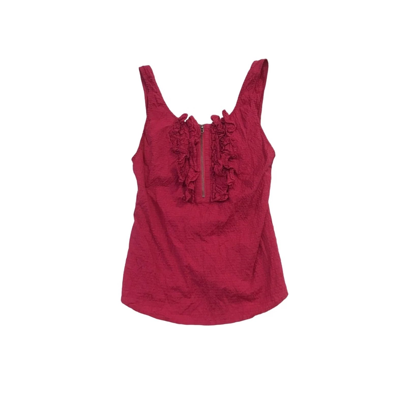 Juicy Couture VINTAGE Juicy Couture Tank Women’s 0 Hot Pink Cotton & Silk Ruffle Front Zipper Size XS / US 0-2 / IT 36-38 - 2 Thumbnail
