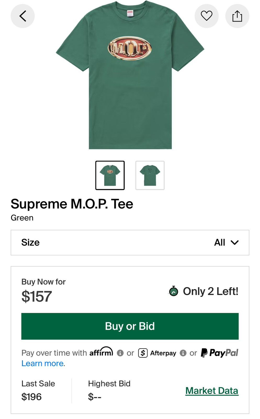 Supreme Supreme M.O.P. Ante Up Tee Shirt Light Pine FW24 Size US M / EU 48-50 / 2 - 3 Thumbnail