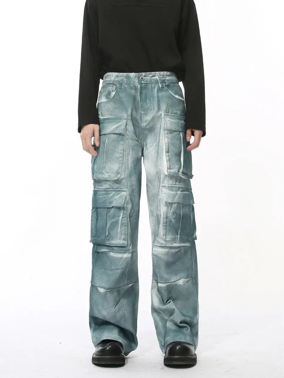 Retro loose pocket wide leg jeans
