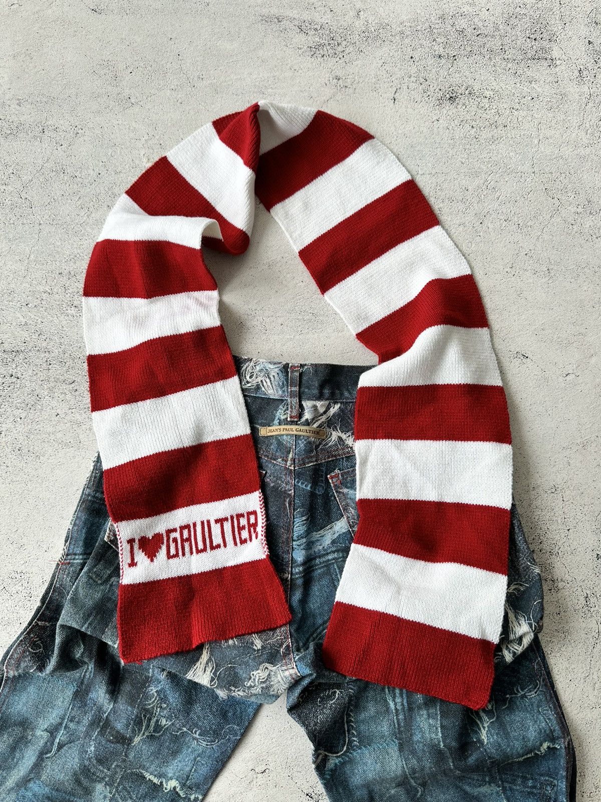 Japanese Brand × Jean Paul Gaultier Jean Paul Gaultier I Love JPG striped Y2K grunge scarf Size ONE SIZE - 1 Thumbnail