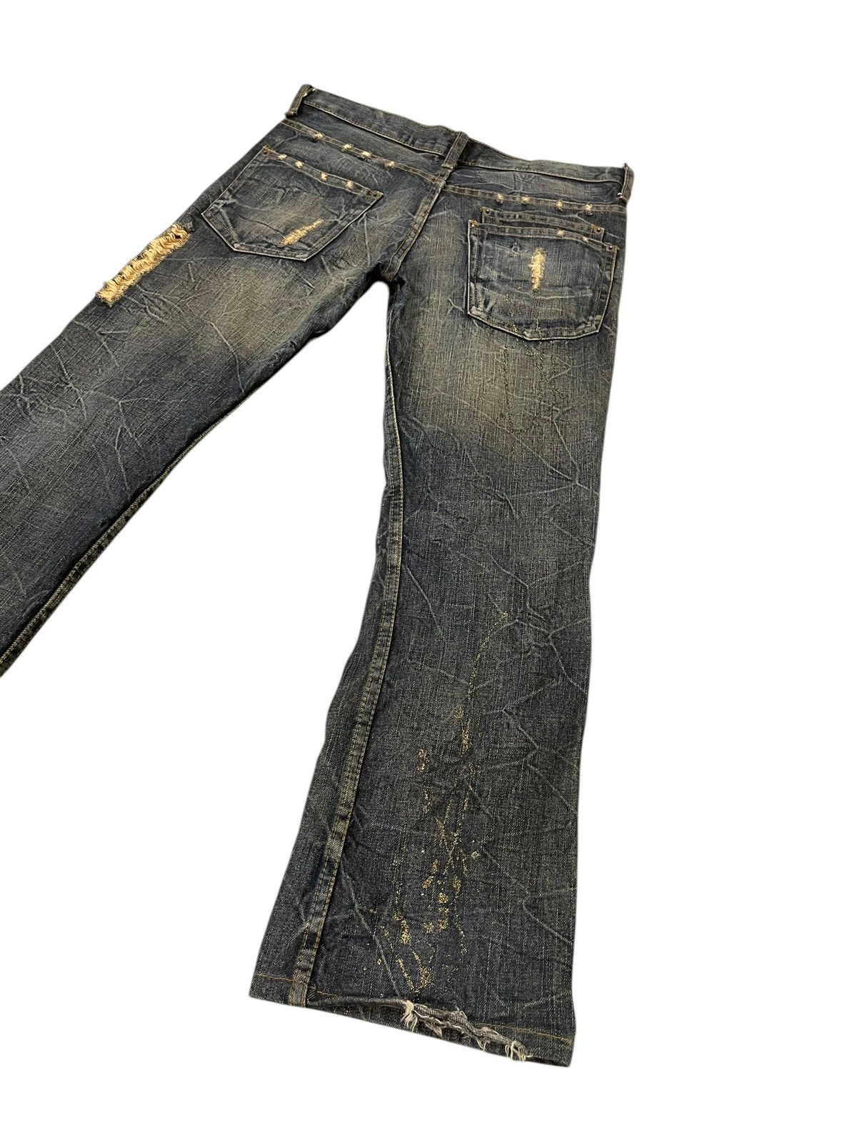 Japanese Brand Slight Flare Jeans K.U.I. Distress Low Rise Boot Cut 8🟦 Size US 33 - 13 Thumbnail
