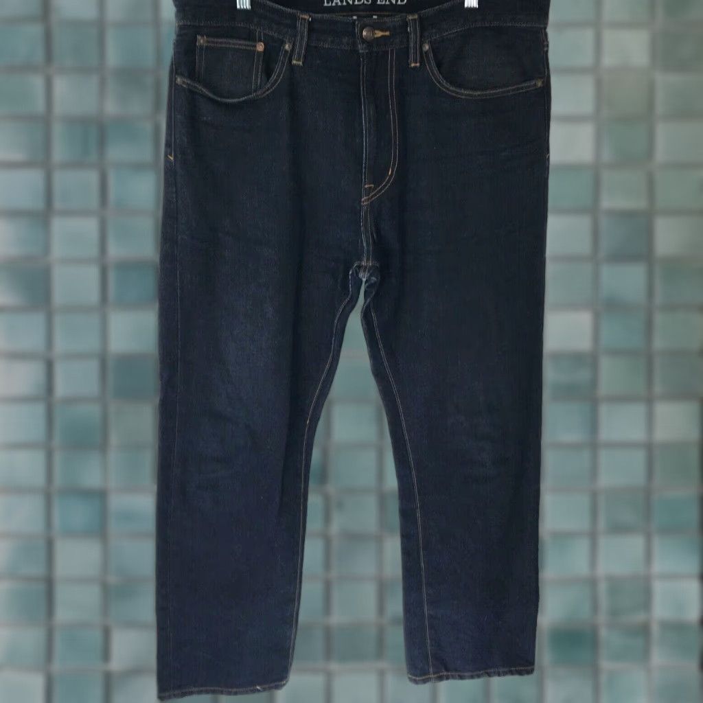 Lands' End VINTAGE Lands' End Men's Jeans Straight Fit Dark Blue 90s Retro Cotton Size 36 Size US 36 / EU 52 - 1 Thumbnail