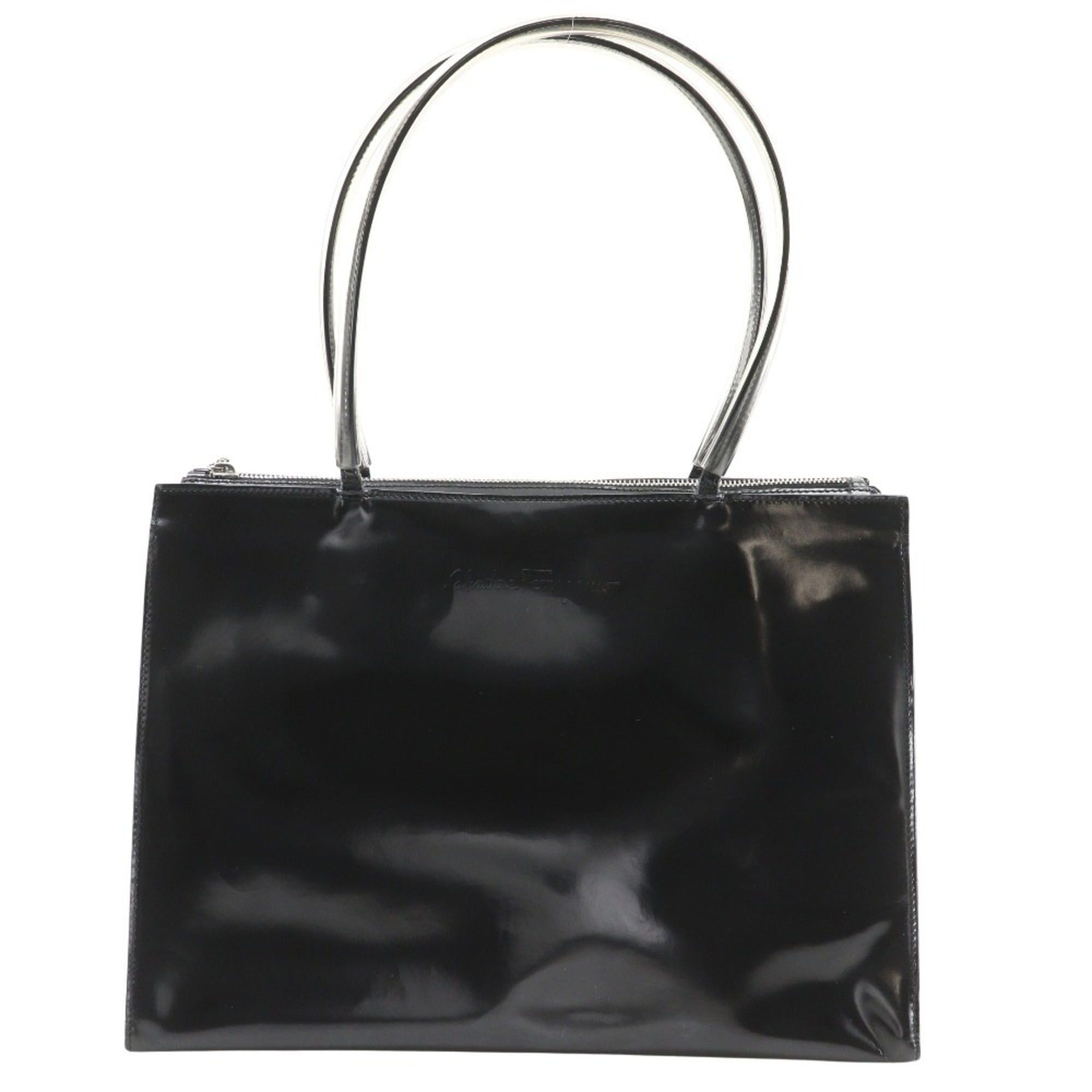 Salvatore Ferragamo Salvatore Ferragamo Tote Bag BZ-21 7255 Patent Leather/Vinyl Black A5 Zipper Women's Size ONE SIZE - 1 Thumbnail