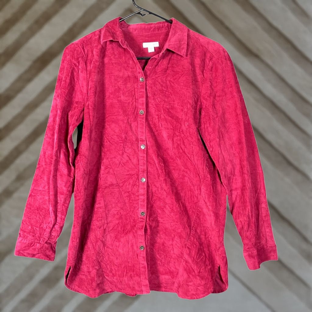 J. Jill J. Jill Shirt Red Maroon Corduroy Collared Button-Up 100% Cotton XS Womens Size XS / US 0-2 / IT 36-38 - 1 Thumbnail