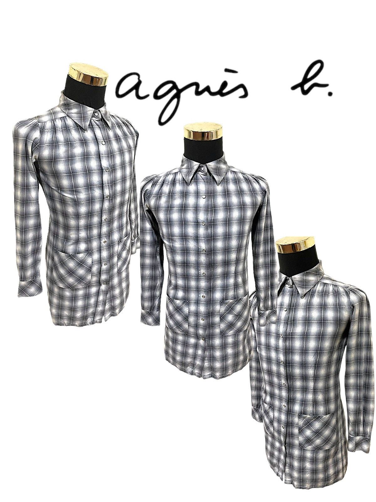 agnes b. Agnes B. Vintage 90s Shadow Plaid Blouse Size M / US 6-8 / IT 42-44 - 1 Thumbnail