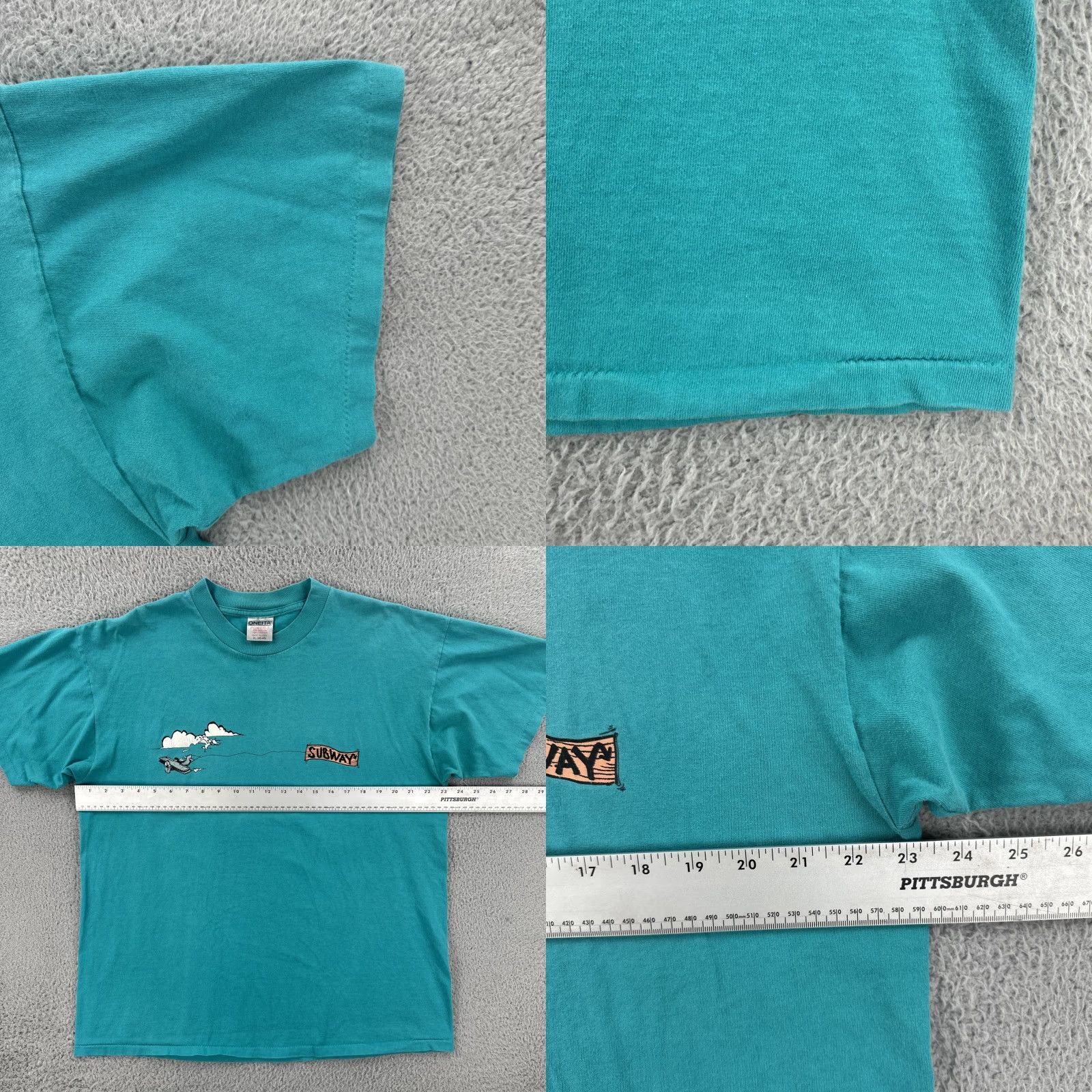 Vintage VINTAGE Oneita Mens XL Green Single Stitch Shirt USA 90s Subway Sandwiches Promo Crew Neck Short Sleeve Mens Shirt Blue/Green 90s Theme Size US XL / EU 56 / 4 - 8 Thumbnail