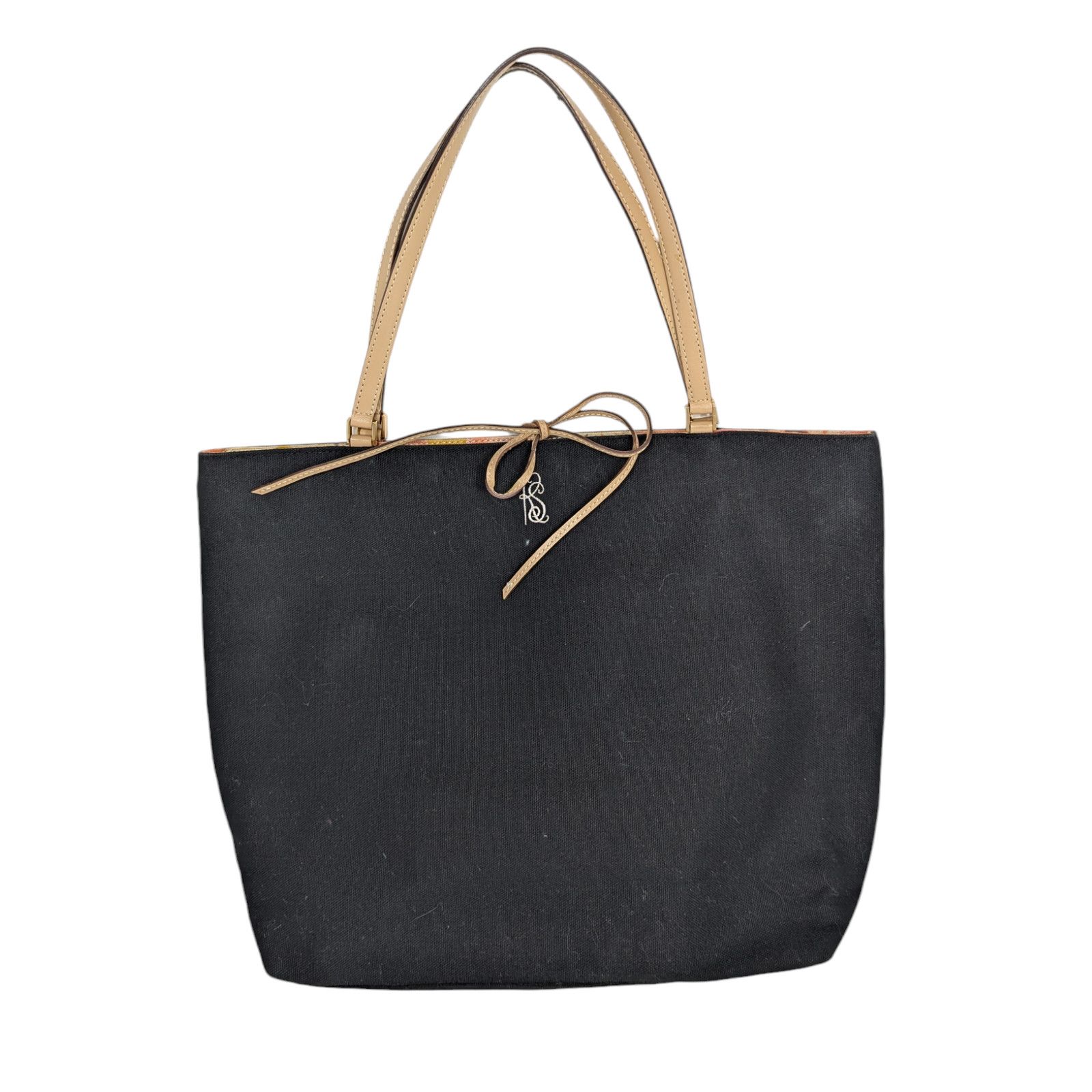 Kate Spade Linen Canvas Tote Bag With Monogram Black And Tan, Women's