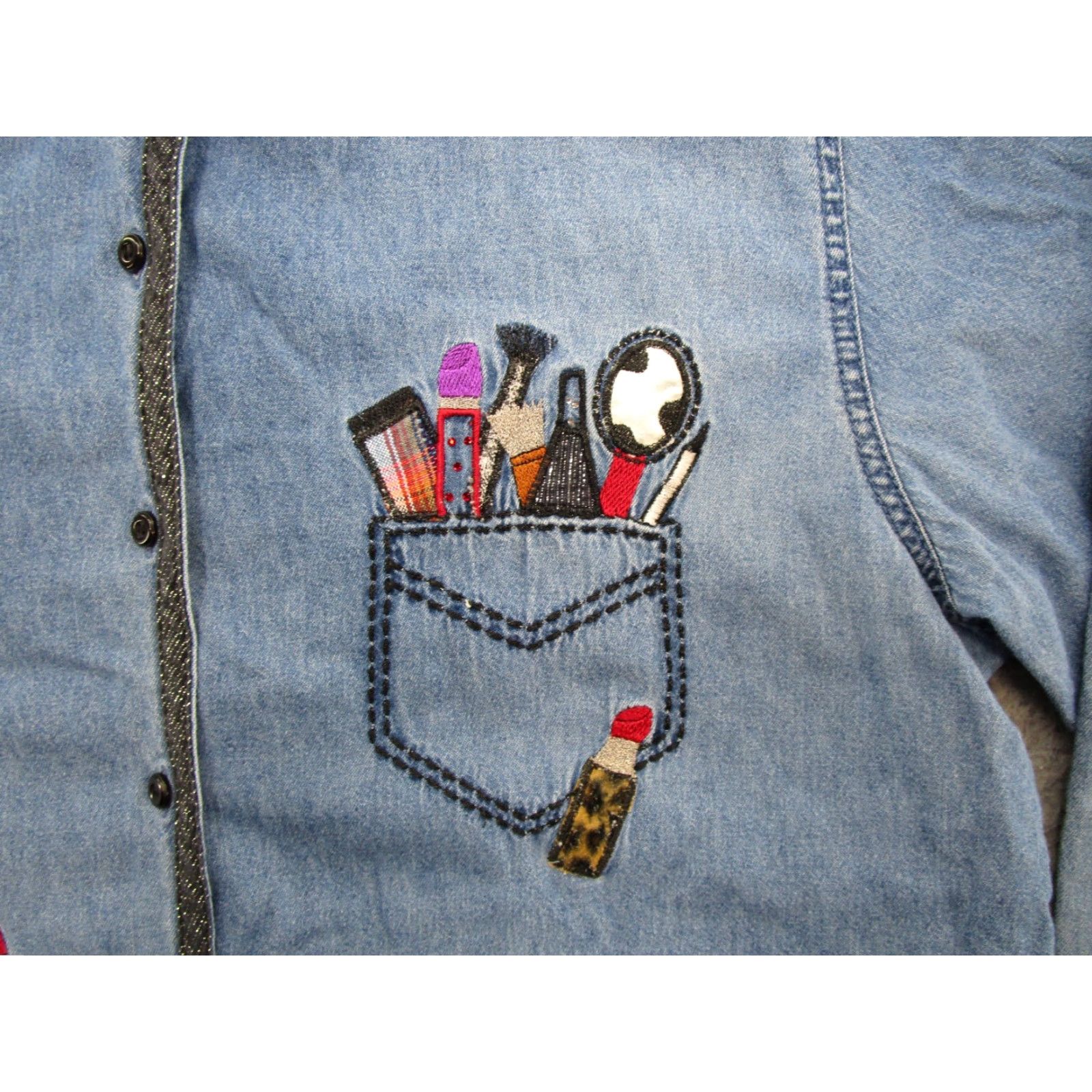 Vintage VINTAGE Bobbie Brooks Denim Long Sleeve Shirt XL Embroidered READ Size XL / US 12-14 / IT 48-50 - 3 Thumbnail