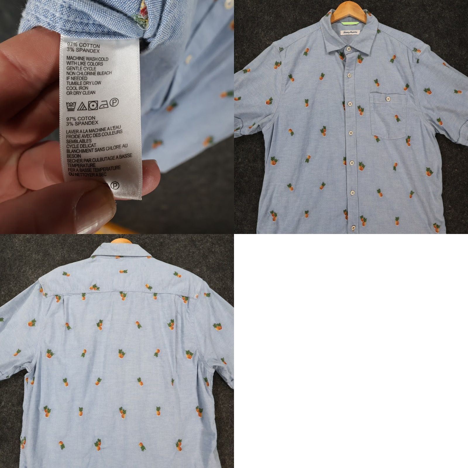 Tommy Bahama Tommy Bahama Shirt Mens M Blue Pineapple Embroidered Short Sleeve Casual Tropical Size US 31 - 8 Thumbnail