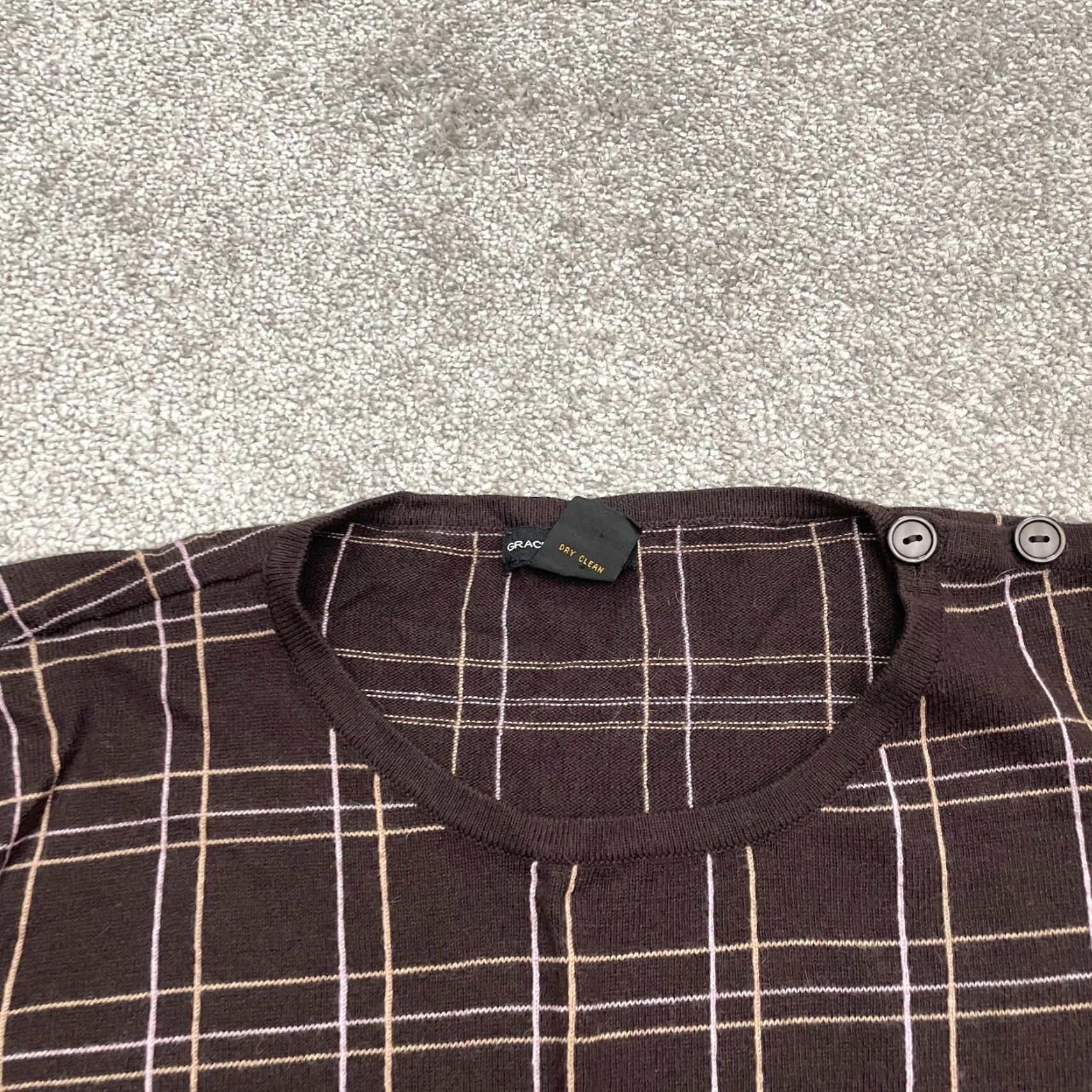 Vintage Grace Dane Lewis Sweater Women 2XL Brown Check Crew Neck Knit All Seasons Designer Womens Size XXL / US 16-18 / IT 52-54 - 3 Thumbnail