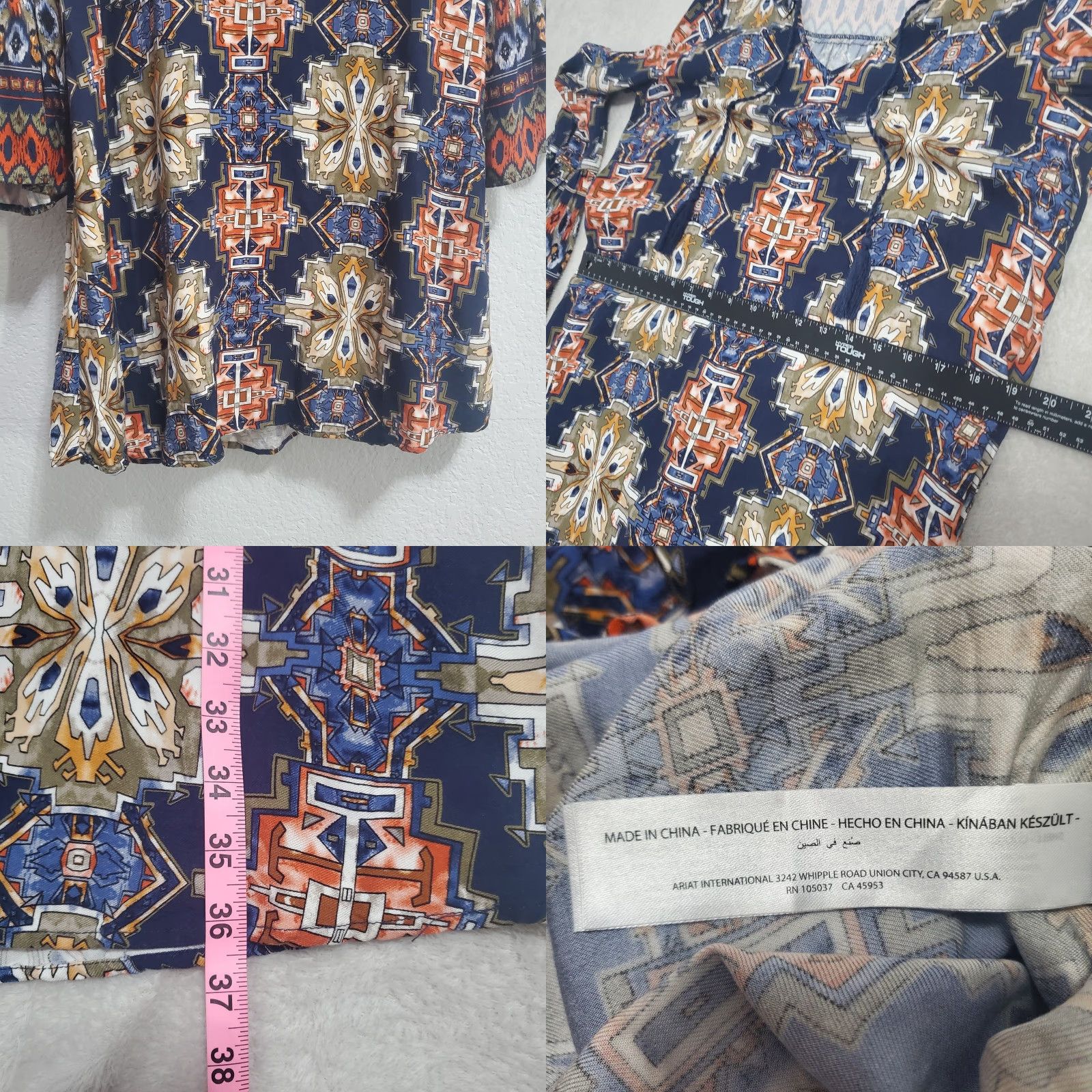 Ariat Ariat Dress Women L Blue Long Bell Sleeve Tassel Tie Rayon Western Boho Festival Size L / US 10 / IT 46 - 8 Thumbnail