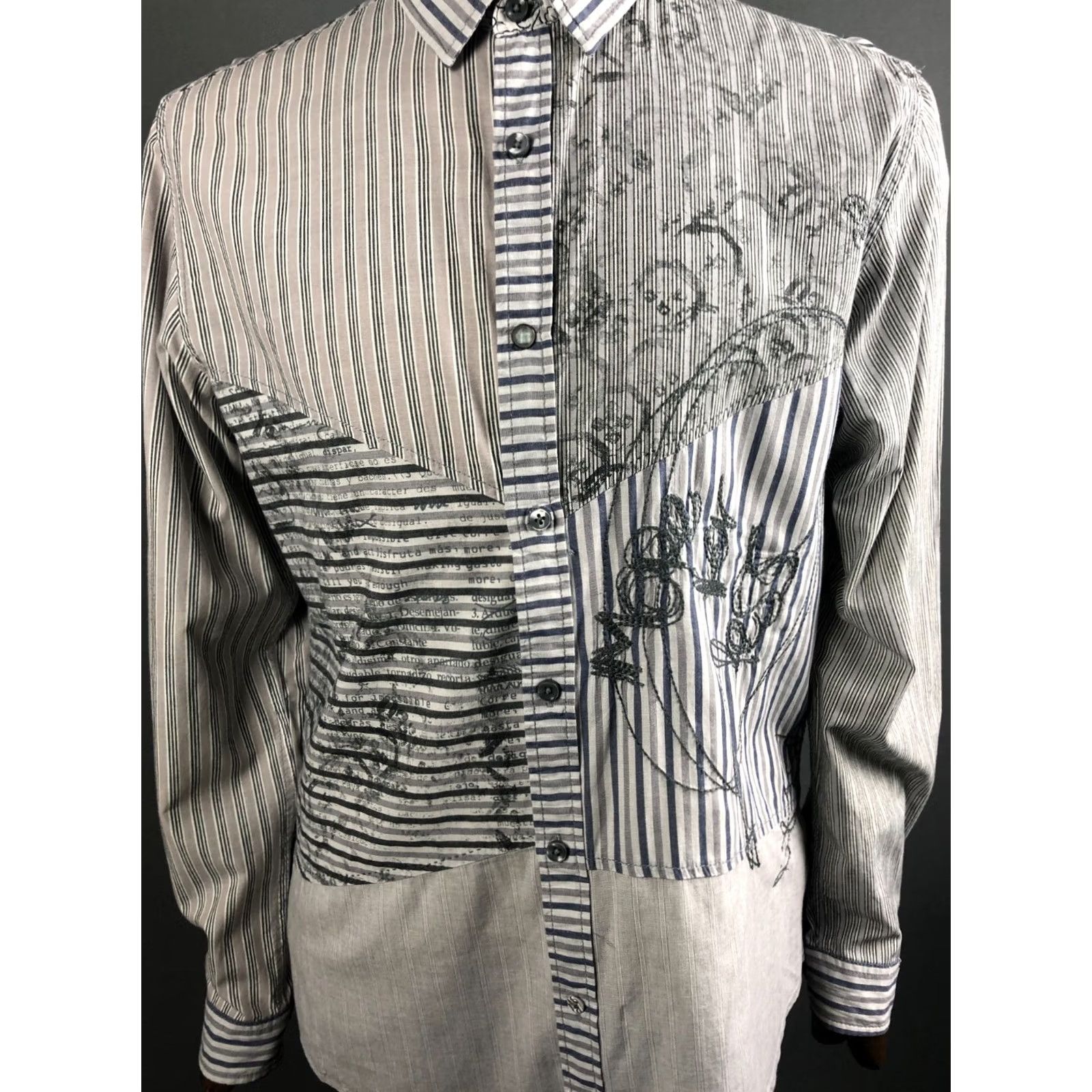 Desigual Desigual Shirt Size L Gray Cotton Striped Men's Size US L / EU 52-54 / 3 - 7 Thumbnail