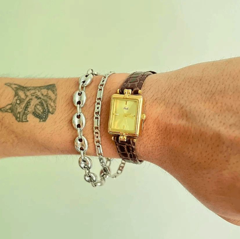 Jewelry 2000s vintage style square brown leather luxury watch Size ONE SIZE - 5 Thumbnail