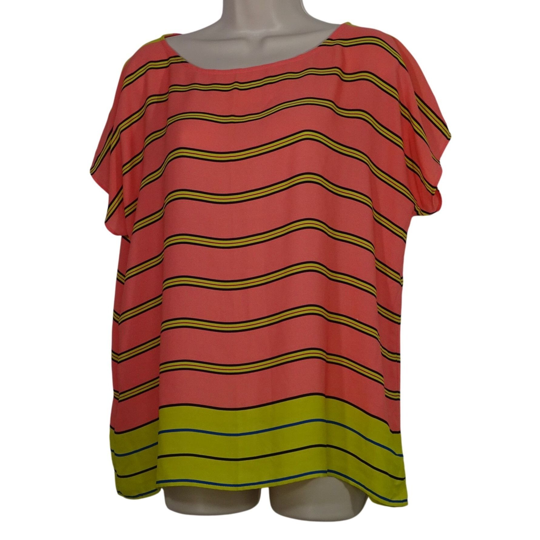 Loft Ann Taylor Loft Pink Yellow Striped Short Sleeve Top Size M Size M / US 6-8 / IT 42-44 - 1 Thumbnail