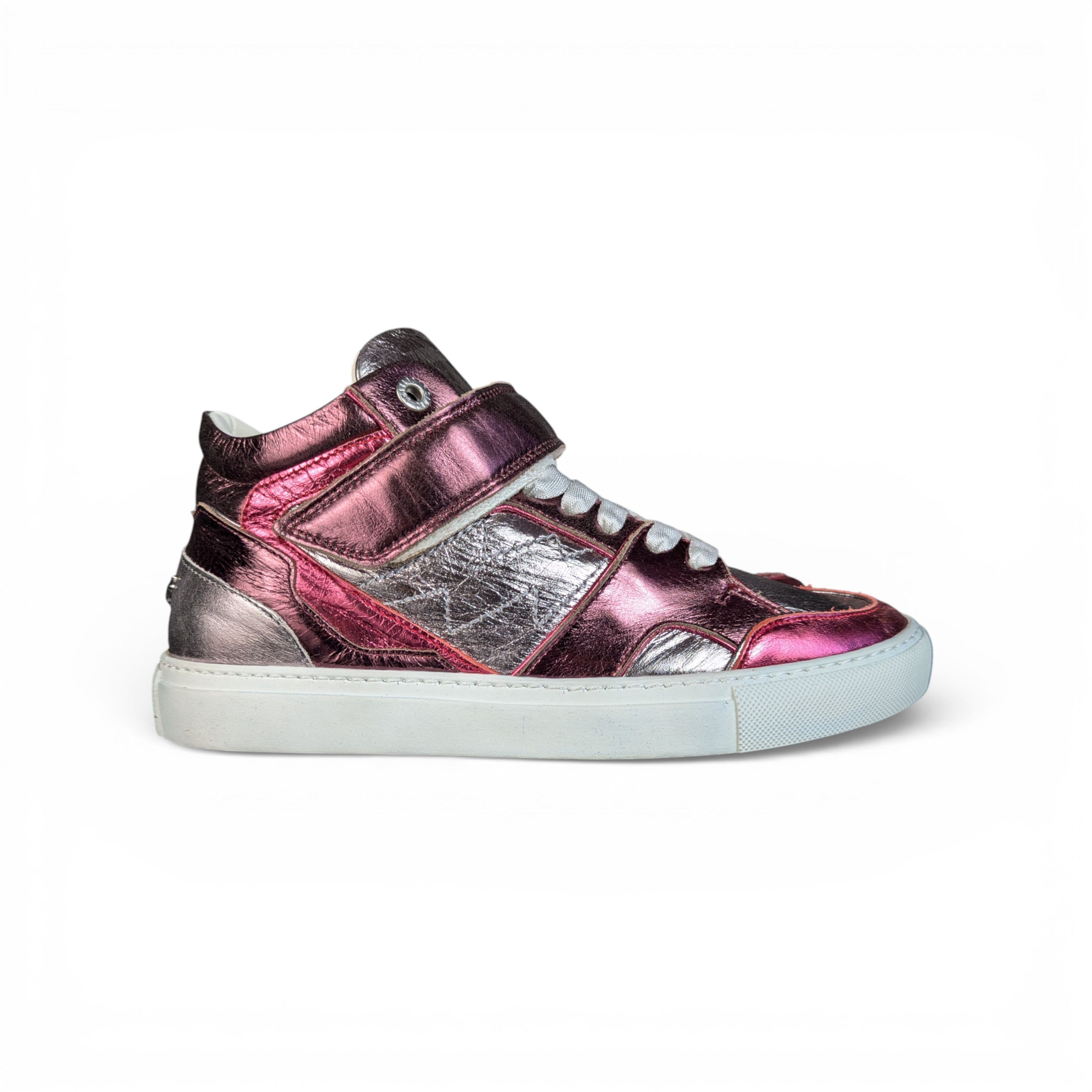 Zadig & Voltaire ZADIG&VOLTAIRE Pink Silver High top Leather Sneakers Size US 9 / IT 39 - 4 Thumbnail