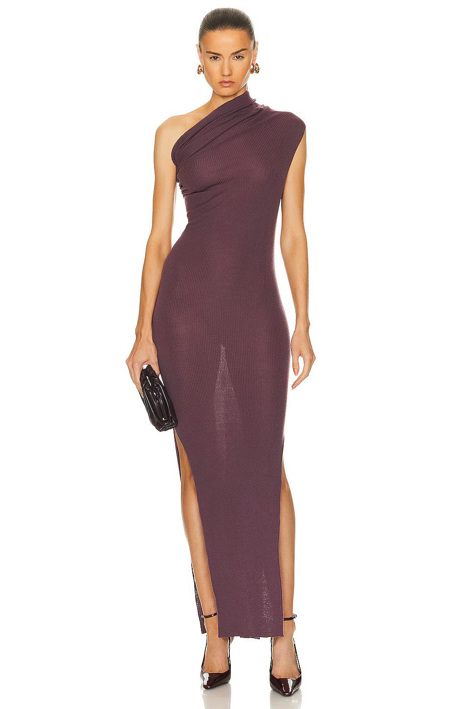 Rick Owens o1mle0426 Ribbed One Shoulder Dress in Purple Size XL / US 12-14 / IT 48-50 - 5 Thumbnail