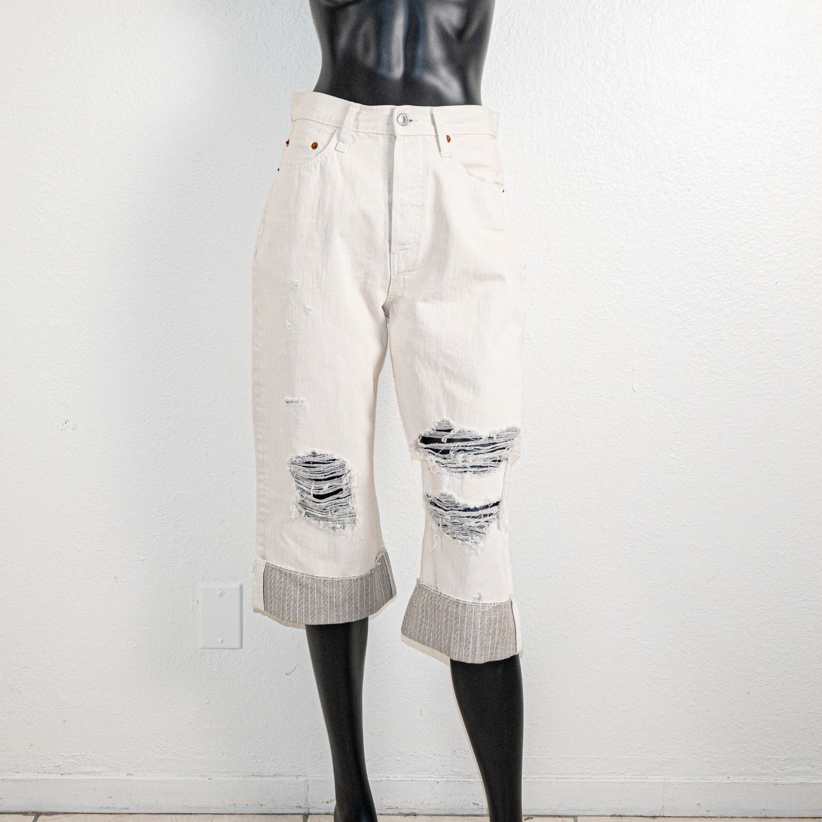 RE/DONE RE/DONE Cuffed super Cropped Denim Jeans Cream white 26waist Size 26" / US 2 / IT 38 - 7 Thumbnail
