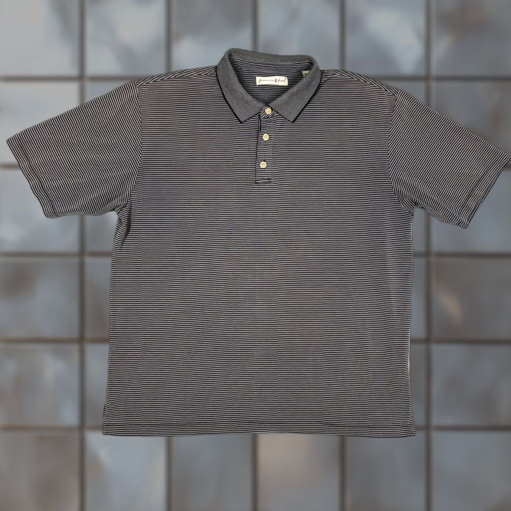 Vintage Jamaica Jaxx Mens Polo Shirt XL Modal Polyester Dark Gray Stripe Beach Luau Size US XL / EU 56 / 4 - 1 Thumbnail
