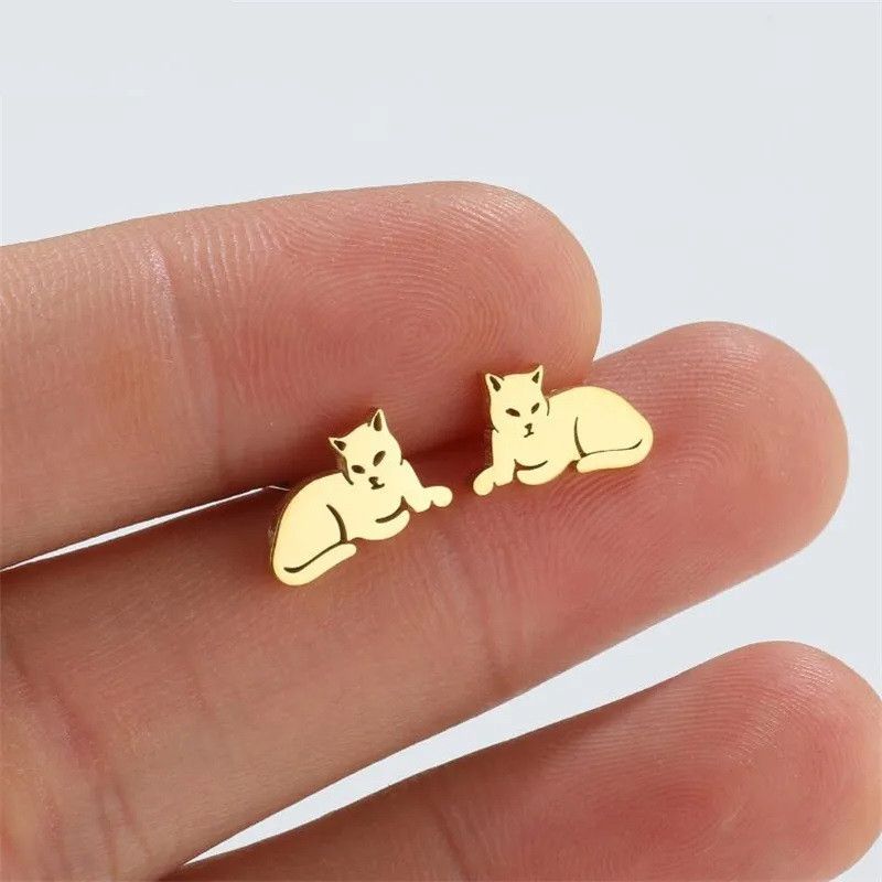 Jewelry Cat Mini Stud Earrings Charm Earring Gift Size ONE SIZE - 2 Thumbnail