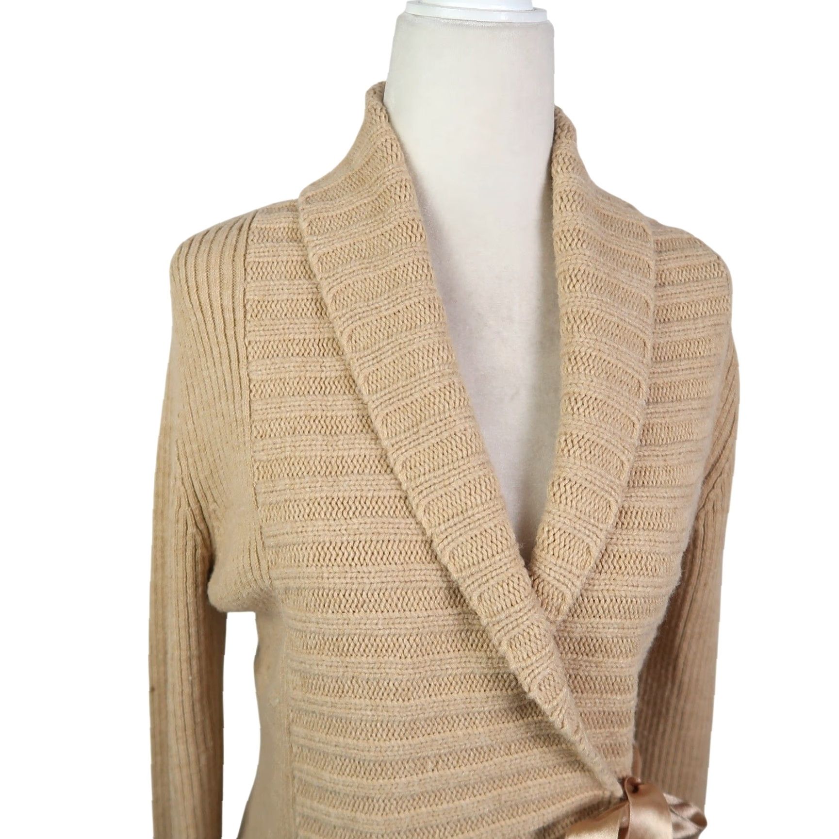Energie VINTAGE Energie Tan Rib Knit Wrap Front Cardigan Sweater L Women Long Sleeve Knit Acrylic Casual Fall Spring Size L / US 10 / IT 46 - 2 Thumbnail