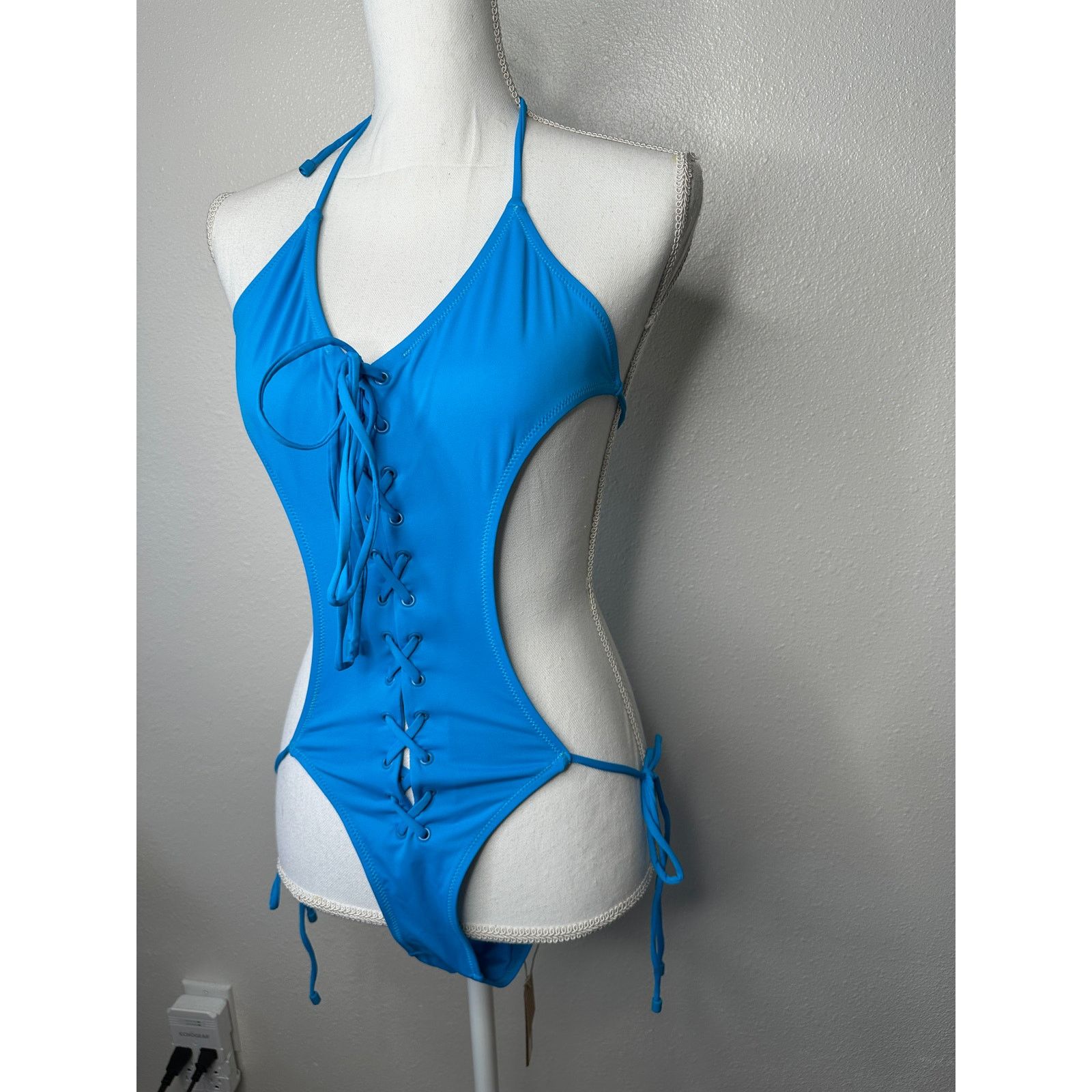 SKIMS NWT Skims Lace-Up Monokini Turquoise One-Piece Swimsuit XS Size XS / US 0-2 / IT 36-38 - 1 Thumbnail