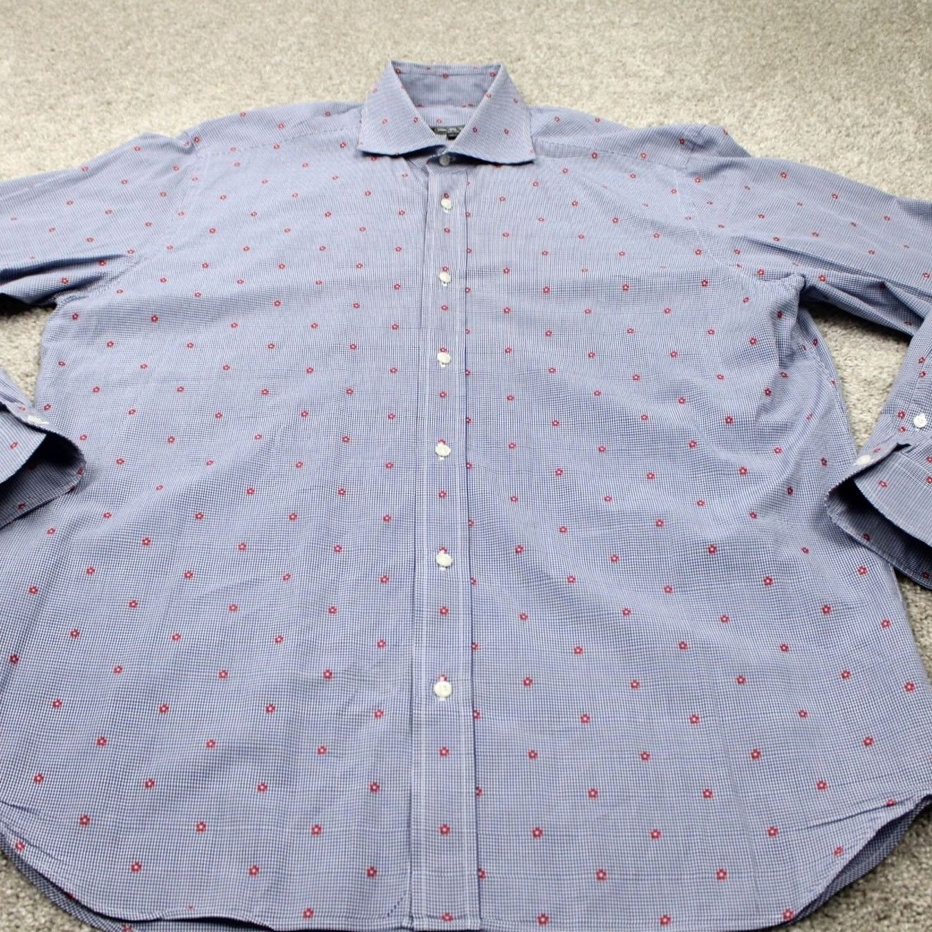 Saks Fifth Avenue Saks Fifth Avenue AOP Shirt Mens Large Blue/Red Cotton All Over Print L/S Button Shirt Size US L / EU 52-54 / 3 - 3 Thumbnail