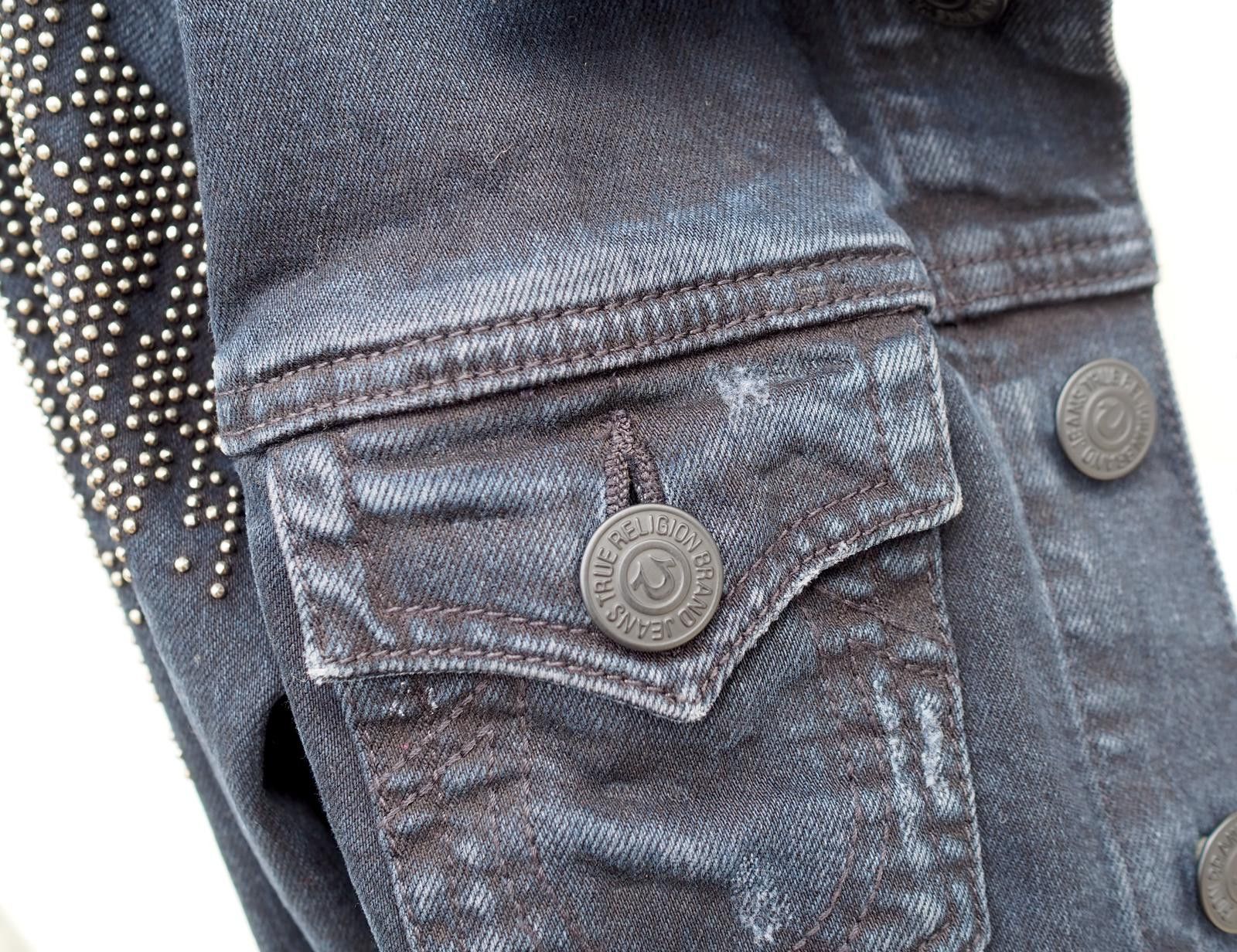 True Religion True Religion Black Denim Jacket with Studded Shoulders Size S / US 4 / IT 40 - 3 Thumbnail