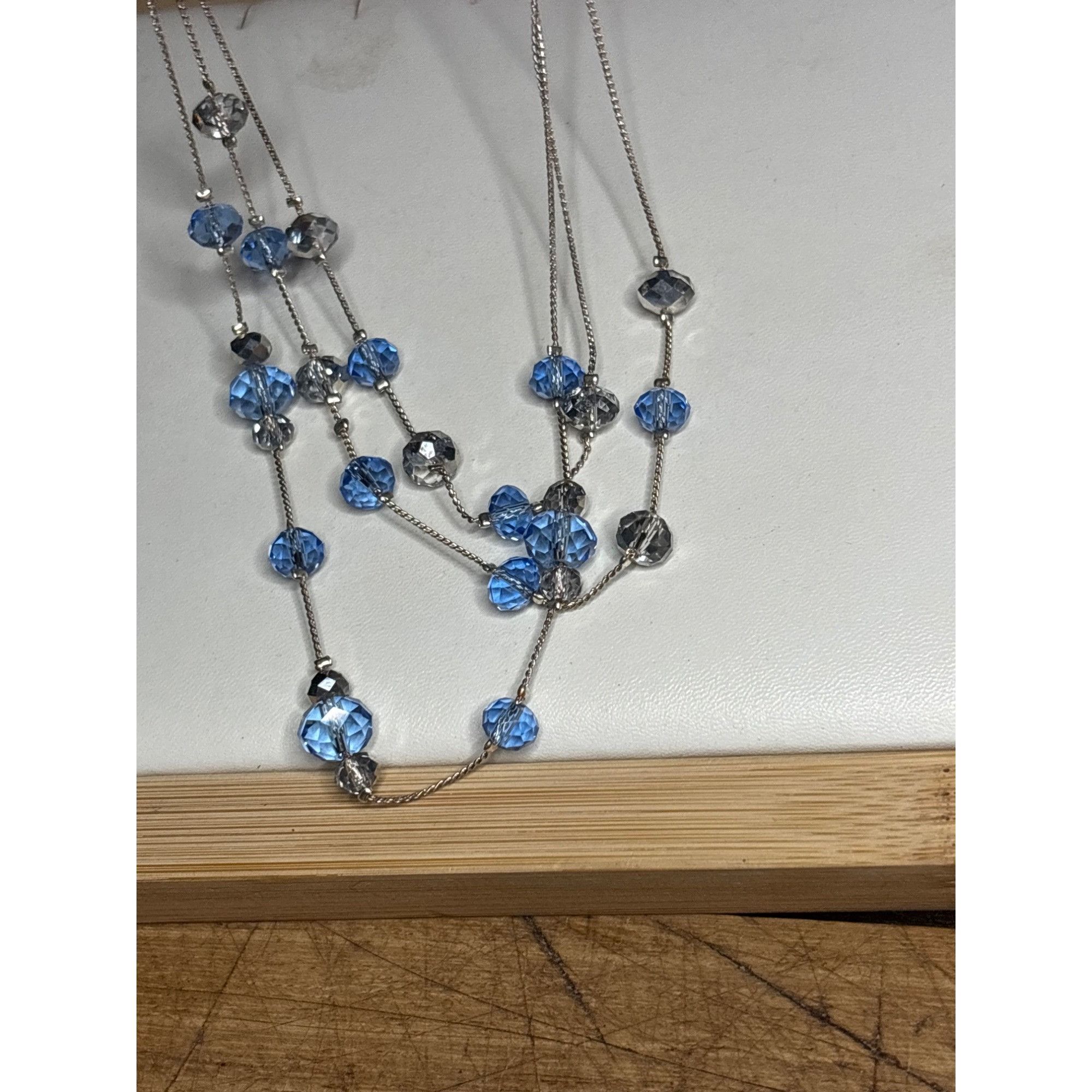Other Multi-Strand Silver Necklace With Blue & Clear Beads Size ONE SIZE - 5 Thumbnail