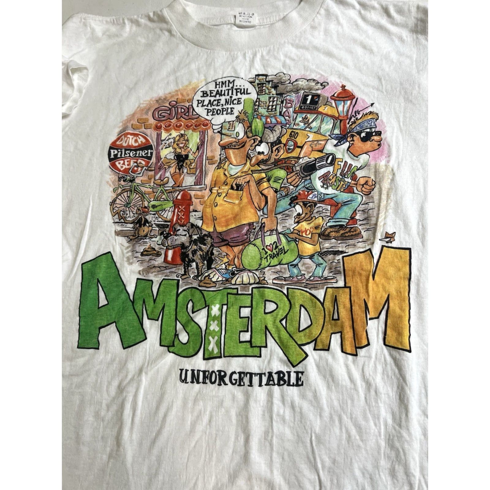 Vintage VINTAGE Amsterdam graphic T-Shirt Travel Souvenir Short Sleeve White XL Men Crew Neck Cotton T-Shirt Travel 80s? Size US XL / EU 56 / 4 - 4 Thumbnail