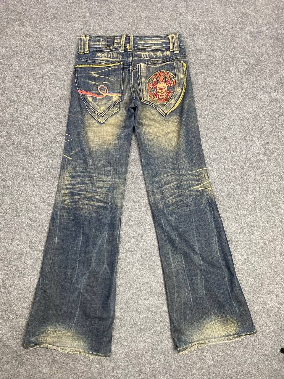 image of Riobera Denim Embroided Design Bootcut Distressed Denim, Women's (Size 28)