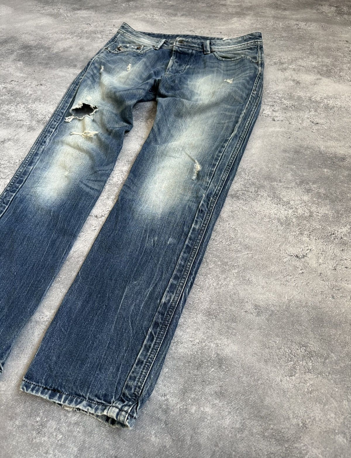 Diesel Vintage Diesel Distressed Ripped Denim Jeans Japanese Stripe Size US 31 - 3 Thumbnail
