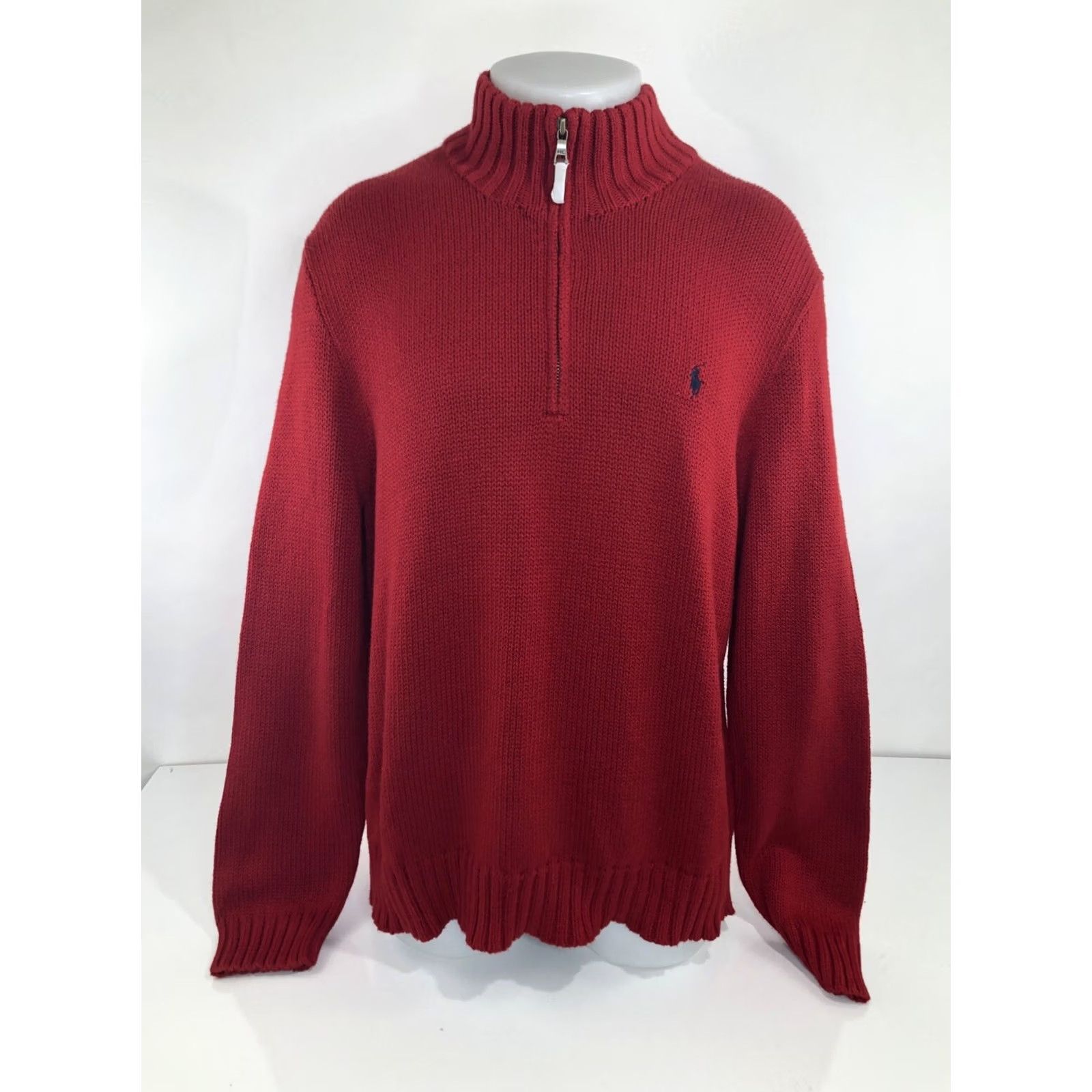 Polo Ralph Lauren POLO / RALPH LAUREN Sweater - Knit Zip Collar XL Embroidered Pony Red Mens Pullover Knit Shirt Size US XL / EU 56 / 4 - 2 Thumbnail