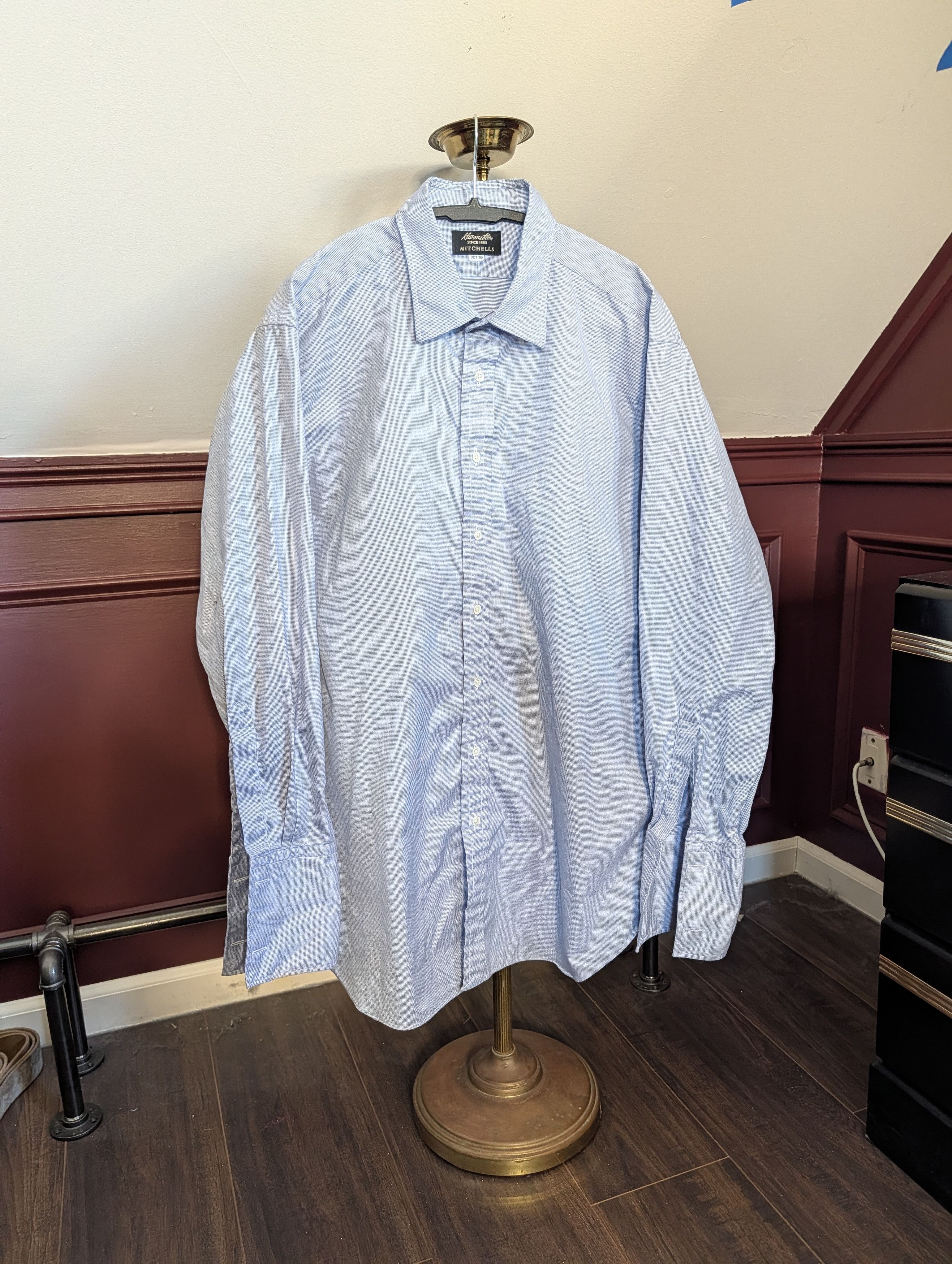 Hamilton Bespoke light blue pinpoint French Cuff MiUSA shirt Size US XXL / EU 58 / 5 - 1 Thumbnail