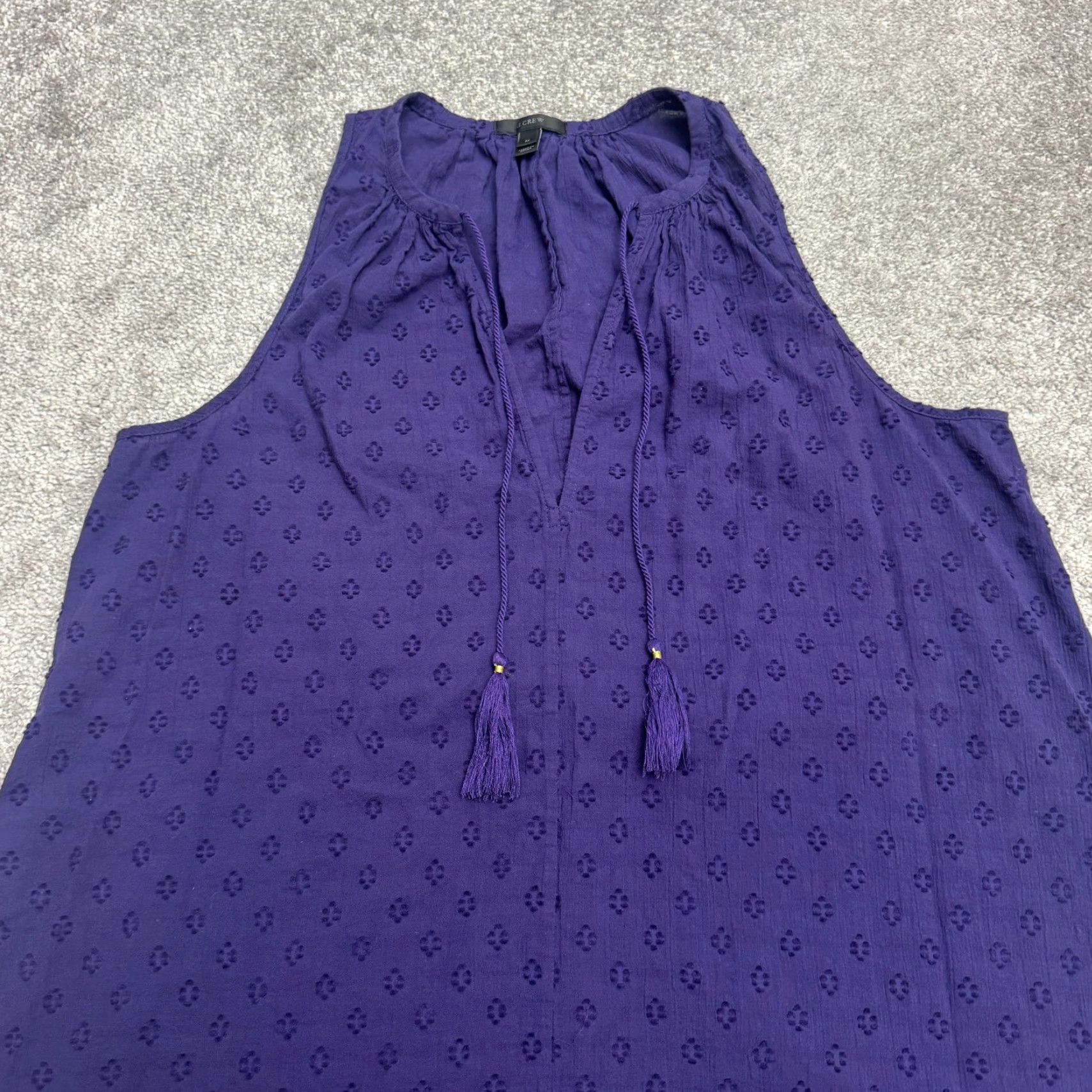 J.Crew J.Crew Dress Womens Medium Purple Eyelet Tasseled Midi Shift Sleeveless Boho Size M / US 6-8 / IT 42-44 - 4 Thumbnail