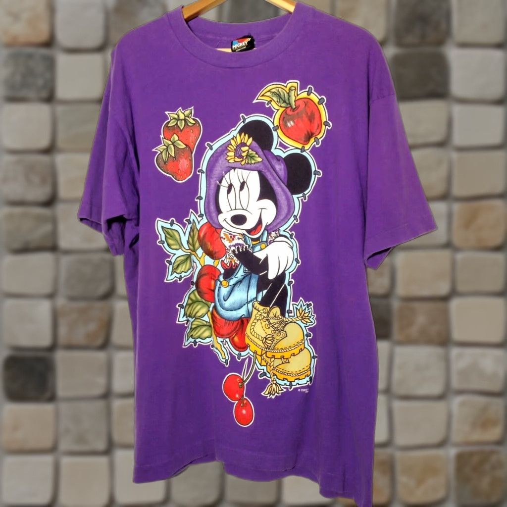 Mickey Unlimited VINTAGE Mickey Unlimited T-Shirt XL Minnie Mouse Gardening Purple Short Sleeve Cotton Blend Unisex Adults Size US XL / EU 56 / 4 - 1 Thumbnail