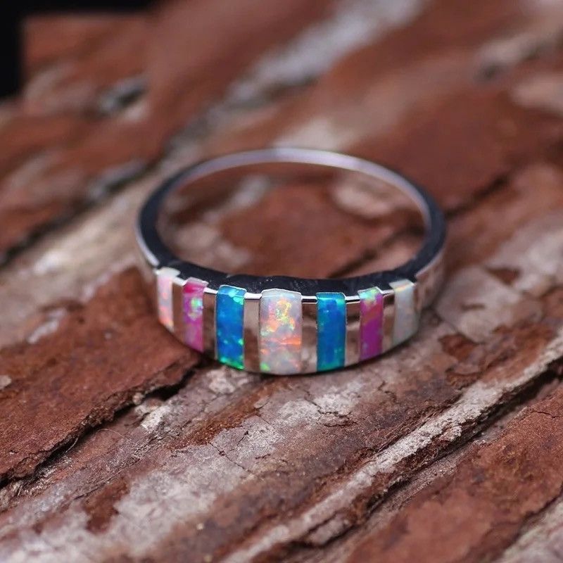 Jewelry Square Inlaid Colored Stones Rings Size ONE SIZE - 3 Thumbnail