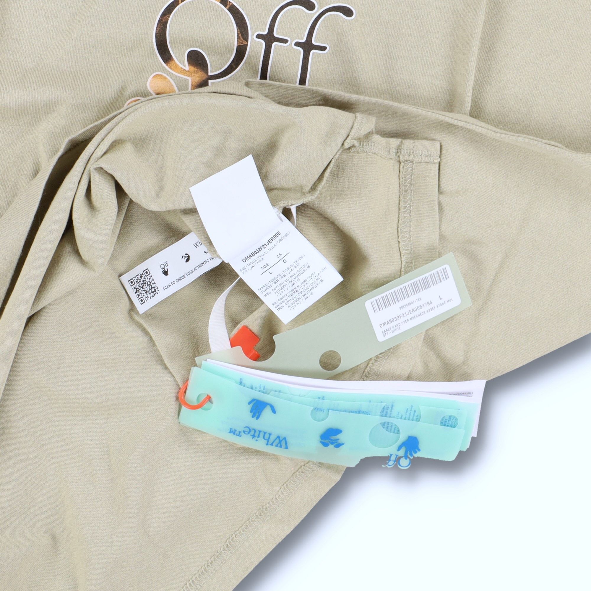 Off-White Beige Caravaggio Hand Off Oversized Mock Neck LS T-Shirt Size US L / EU 52-54 / 3 - 3 Thumbnail