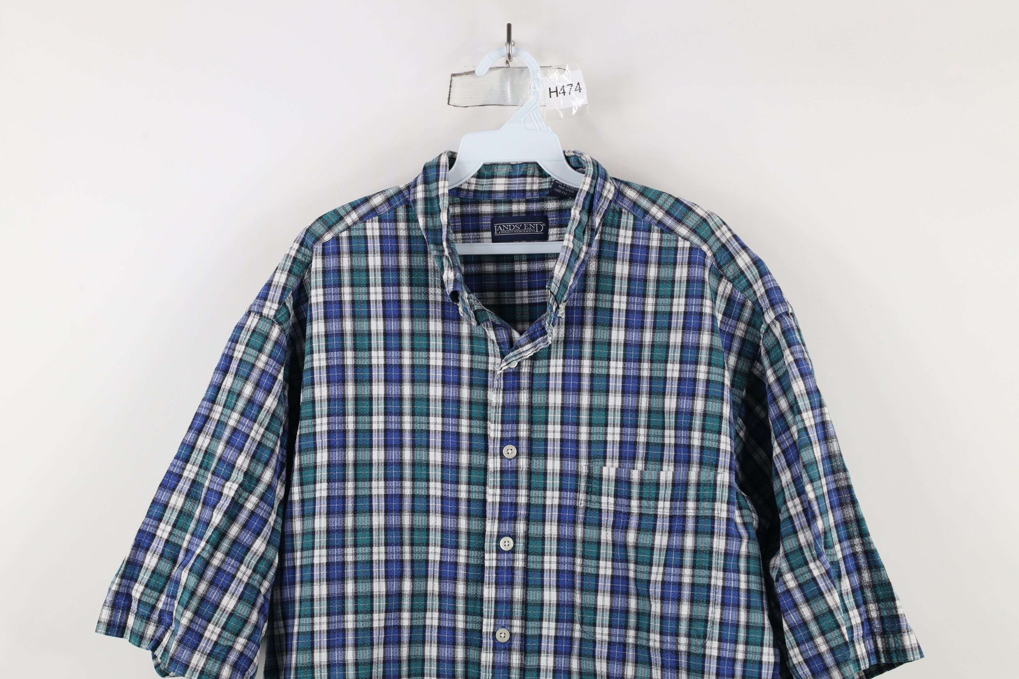 Lands' End × Vintage Vintage 90s Lands End Sucker Short Sleeve Button Down Shirt Size US XL / EU 56 / 4 - 2 Thumbnail