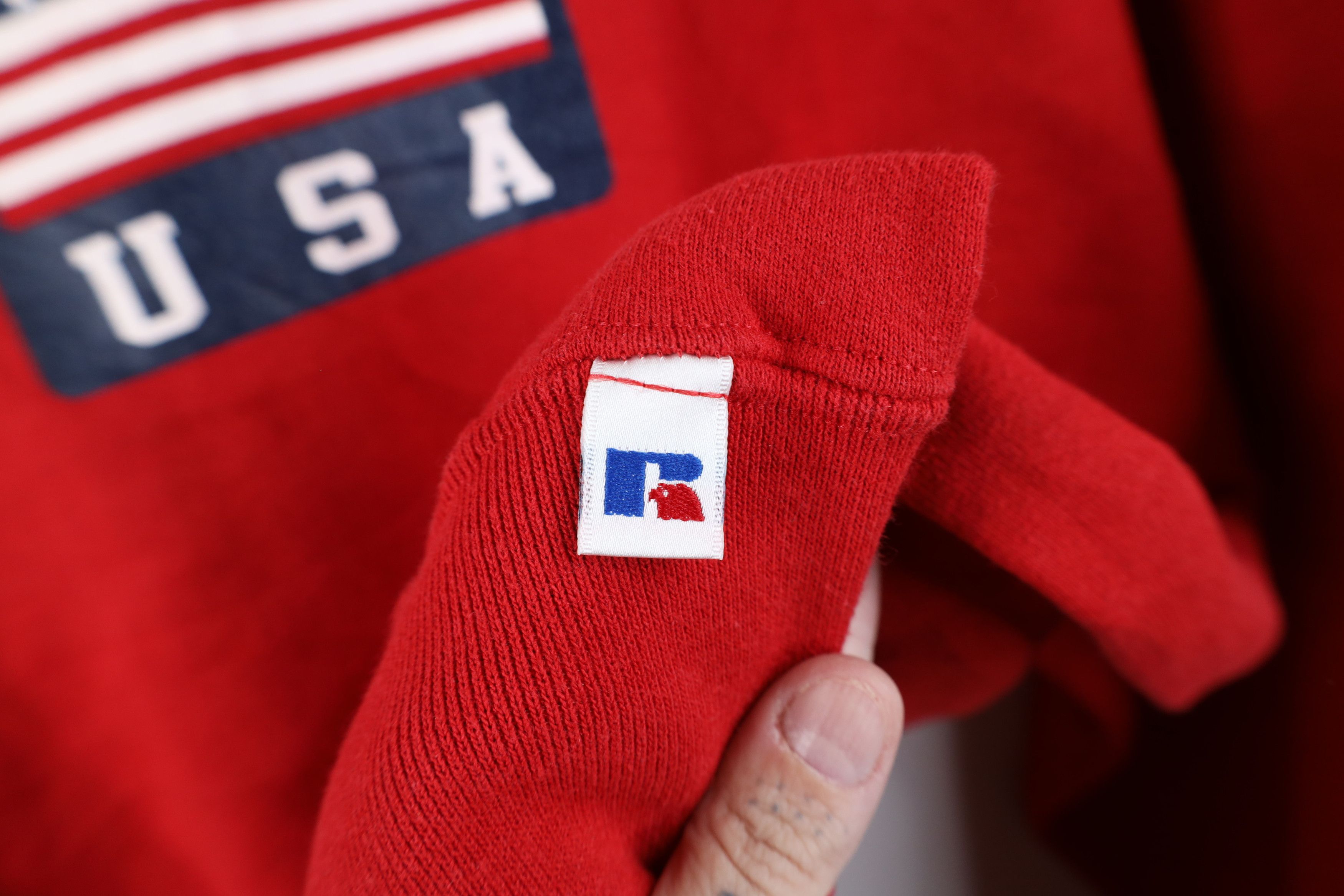 Russell Athletic Vintage 90s Russell Athletic Spell USA Flag Sweatshirt Red Size US L / EU 52-54 / 3 - 5 Thumbnail